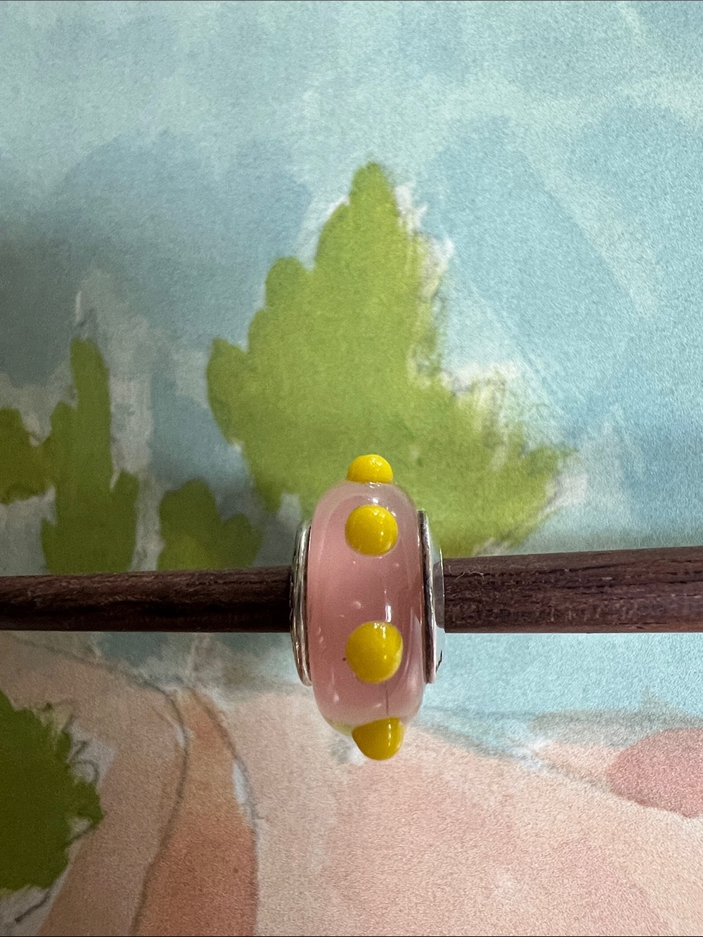 Pandora pink murano glass and Silver Bead with Yellow Glass bobbles